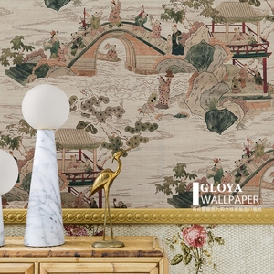 法式19世纪复古人物松树庭院墙纸墙布卧室客厅书房定制背景墙壁画