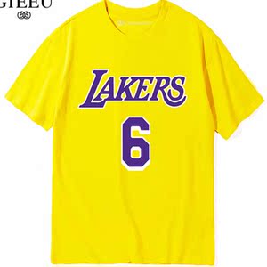 洛杉矶湖人队紫金王朝6号皇帝james詹姆斯23短袖t恤男篮球训练服