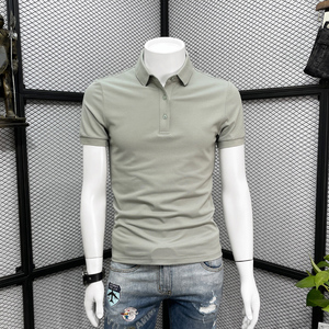 灰绿色高端休闲POLO衫男士夏季新款潮牌修身翻领纯色百搭短袖t恤