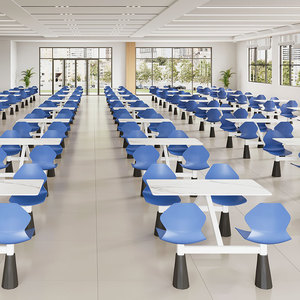 学校食堂餐桌椅工厂饭堂桌椅连体上市公司大学用餐厅一桌四椅组合