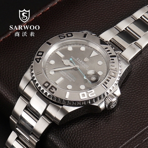sarwoo男士商沃全自动机械手表防水夜光进口机芯奢华灰面游艇手表
