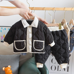 秋冬季超洋气男女宝宝夹棉加厚套装韩版保暖婴儿衣服分体两件套冬