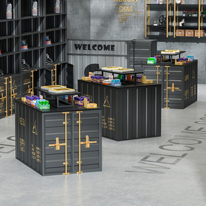 工业风创意中岛展示台服装店收纳柜子店铺双面样品货架模型阶梯柜