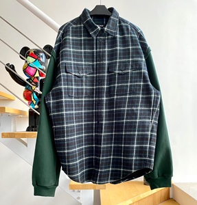 balenciaga巴黎世家22ss新款格子拼接假两件长袖衬衫男衬衣女外套