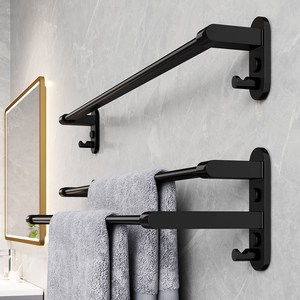 免打孔毛巾架挂杆卫生间挂架浴室毛巾单双杆太空铝浴