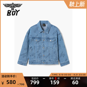 boylondon夹克男童女童 潮牌秋冬水洗满印蓝色牛仔外套k50353