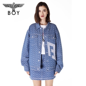 boylondon外套男女款22春夏新品logo提花蓝色满印牛仔夹克n23009