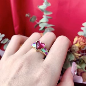 张嘉倪孙千浪姐同款紫眼爱心戒指设计复古高级撞色宝石食指