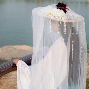 跨境帽子汉服草帽斗笠风帷帽影楼面纱侠客古装幕篱漫展舞台魏晋影