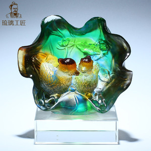 琉璃鸳鸯摆件一对相亲相爱客厅摆设结婚送礼物卧室床头水晶装饰品