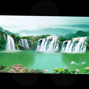 鱼缸水族箱高山流水瀑布背景画定做3d高清缸外贴纸壁图福造景装饰