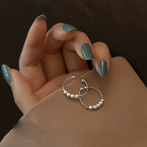 925银戒指女小众设计仿珍珠开口个性时尚食指装饰高级感尾戒轻奢