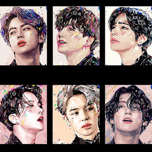 防弹少年团bts数字油画手绘填色简约人像粉丝应援卧室装饰画