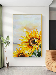 抽象手绘油画向日葵花卉玄关背景墙装饰画客厅餐厅现代立体挂画