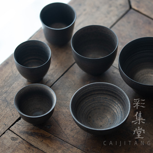 彩集堂 复古铁釉鎏金茶杯品茗杯 日式粗陶手工茶具个人单杯主人杯
