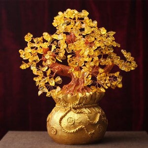 黄水晶金钱树摆件摇钱树招财树元宝树发财树家居客厅创意装饰品