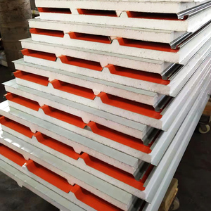 屋顶隔热板彩钢瓦泡沫夹芯板50mm岩棉复合板彩钢板铁皮保温真金板