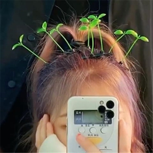 小草装饰发卡发夹头盔小发卡头上长草绿豆芽头顶卖萌青草搞怪抖音