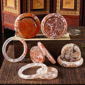 一哥珠宝直播间天然樱花玛瑙女士圆条手镯手链吊坠飘花水晶平安扣