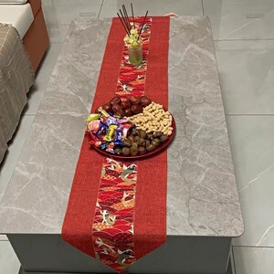 茶几装饰结婚喜庆红色桌旗中式婚礼婚庆桌布茶席中国风棉麻复古典