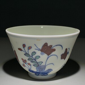 古董瓷器大明成化年制斗彩三秋杯全品老货收藏古玩杂项