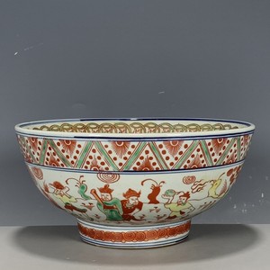 古玩瓷器大明万历年制五彩龙纹孔明碗全品老货收藏古董古玩
