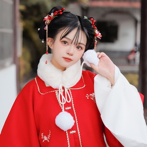 汉服头饰女新年过年喜庆红色花朵流苏古风古装发饰品浆果夹子发夹