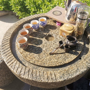 茶桌中式老石磨盘茶几复古圆形大号茶盘茶台古旧石器庭院石桌石凳