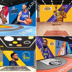 篮球主题壁纸卧室球星NBA湖人科比壁画体育馆运动球鞋店背景墙纸