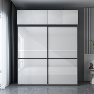 林氏木业实木推拉门衣柜卧室家用白色烤漆极简约小户型移门柜子趟