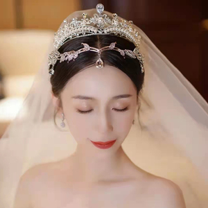 皇冠锆石发箍新款新娘头饰高端大气眉心吊坠结婚婚礼婚纱影楼配饰