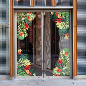 夏日芭蕉叶餐厅布置ins风格玻璃装饰静电贴画北欧风情植物玻璃贴