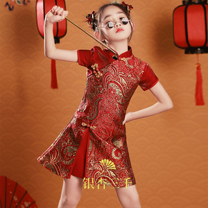 女童旗袍国潮风2024新款夏季儿童礼服中国风气质高级感唐装演出服