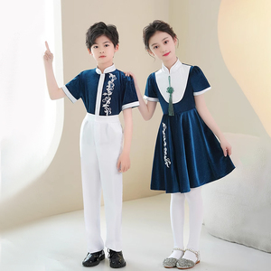 儿童大合唱团演出服六一小学生诗歌朗诵运动会男女童中国风表演服
