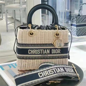 芳藤代购dior/迪奥新款lady柳条编织戴妃包中号单肩斜挎包手提包