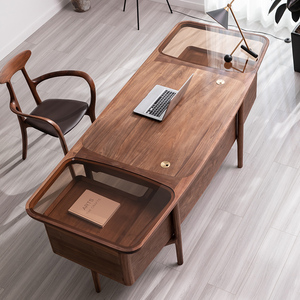 北美黑胡桃木书桌办公桌北欧现代意式轻奢小户型书房老板桌家具