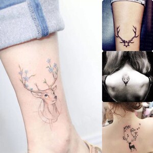 脚踝麋鹿小鹿小清新小花男女可爱防水纹身贴 韩国持久纹身贴 小鹿