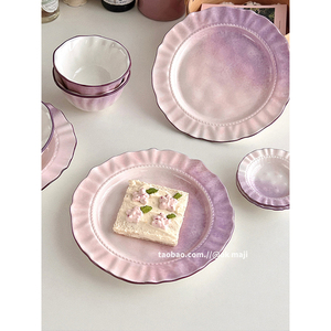法式复古高级感紫色餐具套装陶瓷家用盘碗早餐盘子菜盘甜品深盘