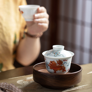 瑾月阁 仿古青花瓷单个小号盖碗茶杯功夫茶具茶碗家用仿古陶瓷