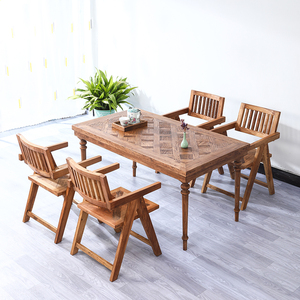 老榆木北欧实木餐桌简约定制侘寂复古茶桌原木长方形家用客厅饭桌