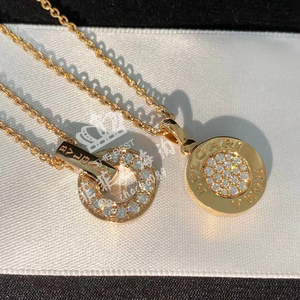 宝格丽bvlgari现货 18k玫瑰金双面罗马圆饼项链圆形锁骨链 镶钻