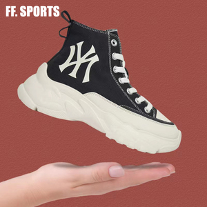 韩国mlb帆布高帮鞋ny大标老爹鞋女ins泫雅同款增高松糕厚底休闲鞋