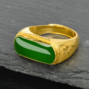 黄金戒指和田玉男款活口纯金999足金镶玉真金碧玉指环可调节包邮