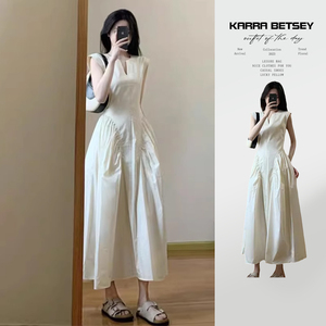 2024新款小个子高端精致白色连衣裙子夏季女装法式高级感收腰长裙