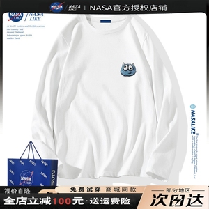 NASA联名品牌~秋冬情侣装长袖t恤男女宽松打底衫港风上衣2024新款