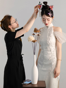 新中式敬酒回门服晨袍新娘订婚礼服裙高端轻奢小众白色旗袍连衣裙