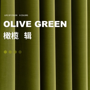 橄榄绿窗帘墨绿色绒布新款天鹅绒轻奢复古客厅卧室全遮光丝绒定制