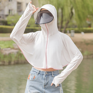 夏季防晒披风2022新款防晒服连帽带镜片可旋转防晒衫轻薄透气冰丝