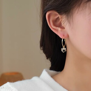 法国乌金黑曜宝石耳环2022年新款潮轻奢小众高级感耳饰女球球耳圈