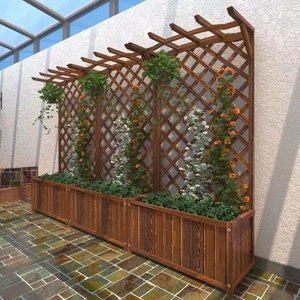 防腐木栅栏网格花园木格栅围墙装饰炭化木壁挂花箱花格结实花盆